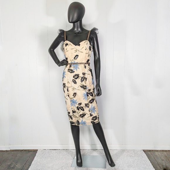 Lulus Dresses & Skirts - LULU'S Show Stopper Cream Embroidered Sequin Bodycon Midi Dress SIZE M NWT
